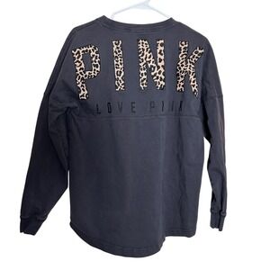 Y2K Victoria's Secret PINK Long Sleeve Sweatshirt Cheetah Leopard Print Gray XS